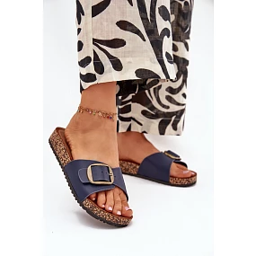 Klapki Damskie Na Korkowej Platformie Z Klamrą Granatowe Vianara