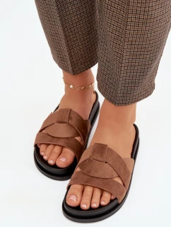 Dámské pantofle Eko semiš s pásky hnědé model 21918915 - Boto