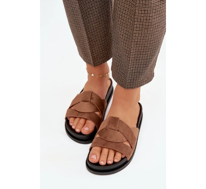 Dámské pantofle Eko semiš s pásky hnědé Marivessa