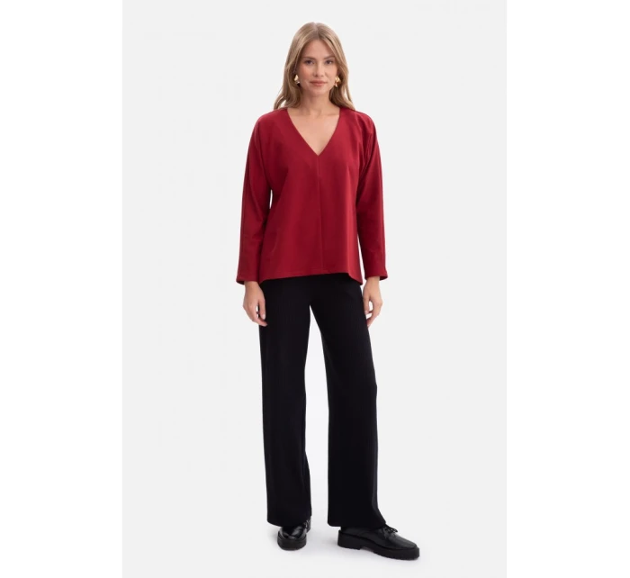 B304 Pletený sveter s výstrihom do V - bordový