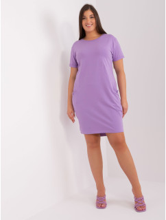 Svetlo fialové plus size základné šaty s krátkymi rukávmi