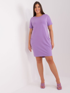 Svetlo fialové plus size základné šaty s krátkymi rukávmi