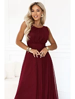 dlouhé maxi šaty s tylem a kulatým výstřihem – vínová model 22278796 - numoco basic dlouhé maxi šaty s tylem a kulatým výstřihem – vínová model 22278796 - numoco basic