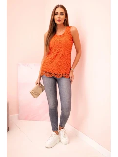 Dámska blúzka s čipkou bez rukávov oranžová