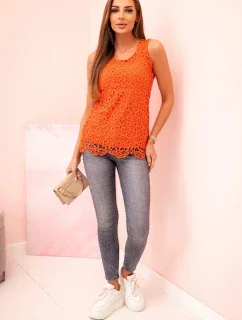 Dámská halenka s krajkou bez rukávů oranžová