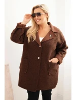 Dámský kabát Plus Size beránek s vlnou a kapsami čokoládový Dámský kabát Plus Size beránek s vlnou a kapsami čokoládový