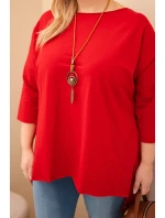 Dámská bavlněná blůza Plus Size asymetrická s náhrdelníkem červená