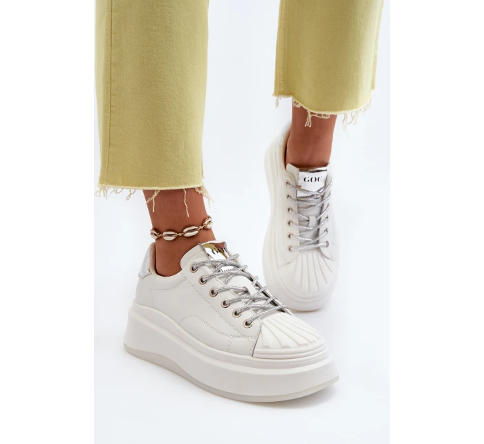 Dámské kožené tenisky na platformě GOE NN2N4033 Bílé