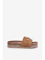 Klapki Damskie Ze Złotym Detalem Na Platformie Z Brokatem Camel Eanes Klapki Damskie Ze Złotym Detalem Na Platformie Z Brokatem Camel Eanes