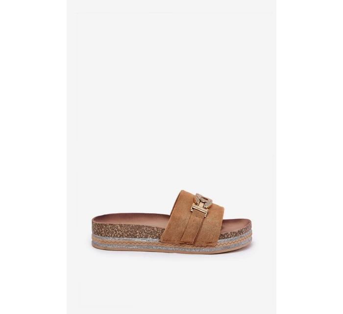 Klapki Damskie Ze Złotym Detalem Na Platformie Z Brokatem Camel Eanes Klapki Damskie Ze Złotym Detalem Na Platformie Z Brokatem Camel Eanes