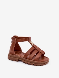 Dívčí sandály se zlatým detailem hnědé model 21701179 - Boto