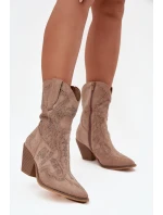 Botki Kowbojki Damskie Ze Zdobieniem Beżowe Arlissima