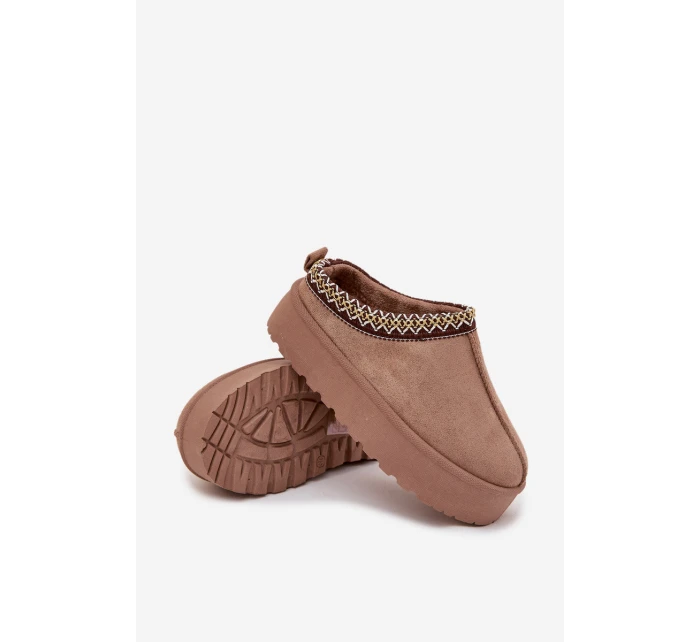 Dětské zimní boty pro mládež s výšivkou na platformě Khaki Jolisse