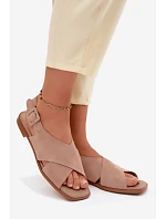 Kožené semišové dámské sandály na plochém podpatku D&A JC61-1001 Béžové