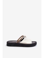 Zazoo 2896 Klapki Damskie Skórzane Biało-Złote