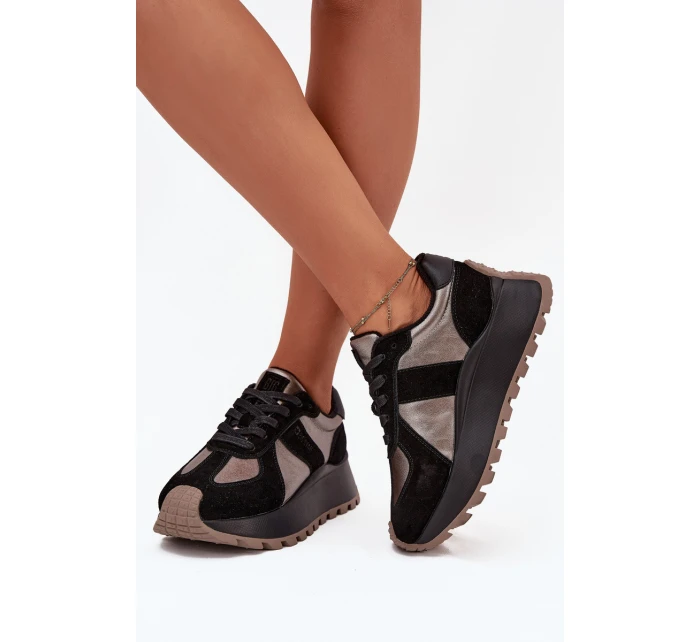 Zamszowe Sneakersy Damskie Ocieplane Na Platformie Big Star OO274A217 HI-POLY SYSTEM Czarne