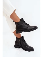 Zateplené kožené dámské boty na nízkém podpatku model 21710502 Černé - VINCEZA