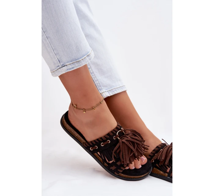 Dámské pantofle s třásněmi Černé Glorinna