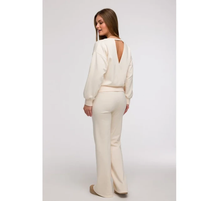 B293 Mikina s kapucňou s otvoreným chrbtom - vanilka