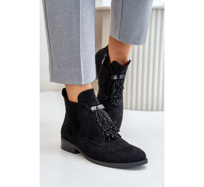 Zateplená nízka členková obuv s ozdobou na zips S.Barski Black Zateplená nízka členková obuv s ozdobou na zips S.Barski Black