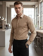 Pánska košeľaSLIM FIT elegantná hladká béžová FashionStreet DX2681