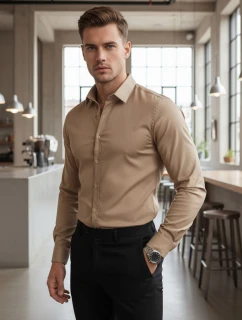 Pánská FIT elegantní hladká béžová Dstreet model 21995766 - FashionStreet