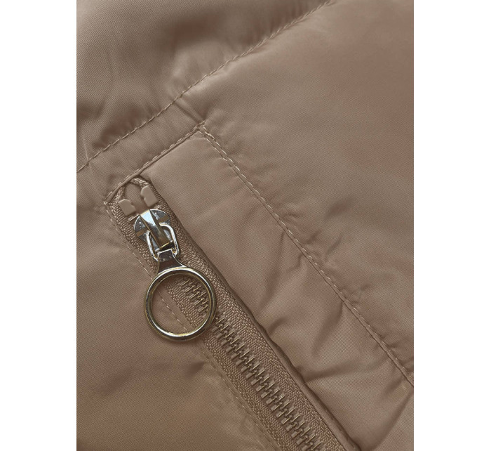 Béžovo-khaki obojstranná krátka bunda s kapucňou (B8181-101011)