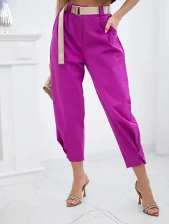 Letné nohavice Punto so zapínaním na nohaviciach tmavo fialové