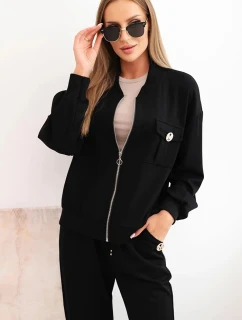 Dámská souprava máslová z viskózy s rozepínací mikinou a kalhotami černý