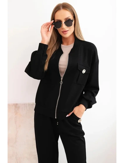 Dámská souprava máslová z viskózy s rozepínací mikinou a kalhotami černý Dámská souprava máslová z viskózy s rozepínací mikinou a kalhotami černý