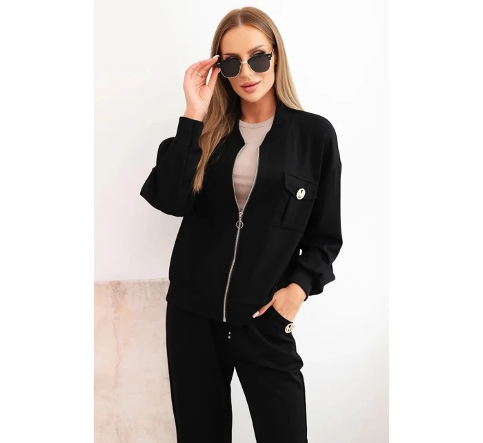 Dámská souprava máslová z viskózy s rozepínací mikinou a kalhotami černý Dámská souprava máslová z viskózy s rozepínací mikinou a kalhotami černý