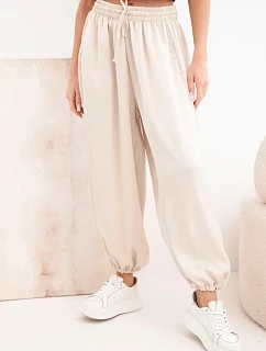 Dámske široké nohavice s elastickým pásom a šnúrkou na stiahnutie typu aladdin beige