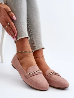 Błyszczące Mokasyny Damskie Z Łańcuchem Różowe Aredilla