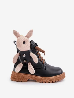 Kožené Zateplené Dětské Boty Na Zip S Medvídkem Černé model 21675598 - VINCEZA