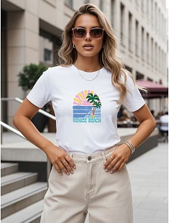 Dámske bavlnené tričko s letným potlačou, biele, FashionStreet NX8047RY