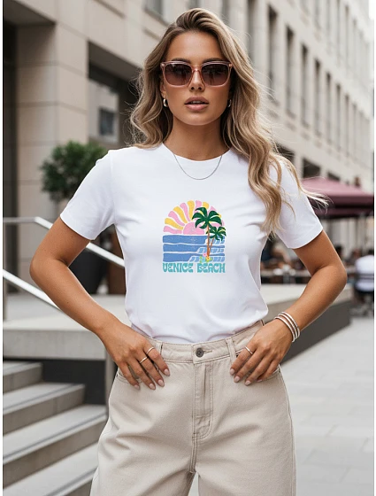 Dámske bavlnené tričko s letným potlačou, biele, FashionStreet NX8047RY Dámske bavlnené tričko s letným potlačou, biele, FashionStreet NX8047RY