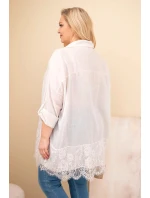 Dámske bavlnené tričko s čipkovým lemovaním v béžovej farbe Dámske bavlnené tričko s čipkovým lemovaním v béžovej farbe