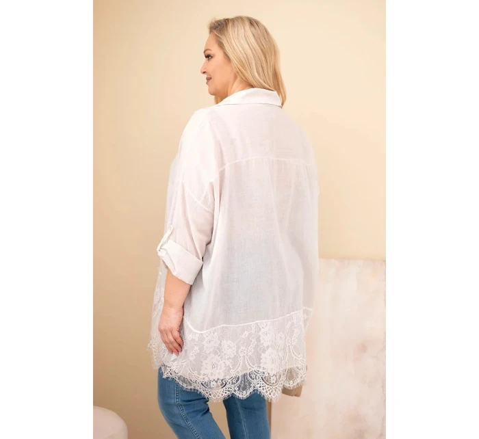 Dámske bavlnené tričko s čipkovým lemovaním v béžovej farbe Dámske bavlnené tričko s čipkovým lemovaním v béžovej farbe