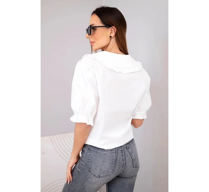 Dámská bavlněná halenka s volánkem a vázáním bílá