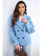 Dámská krátká model 22036099 bunda s límcem modrá - K-Fashion