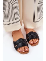 Płaskie Klapki Damskie Z Przeplatającymi Się Paskami Czarne Selaenor Płaskie Klapki Damskie Z Przeplatającymi Się Paskami Czarne Selaenor