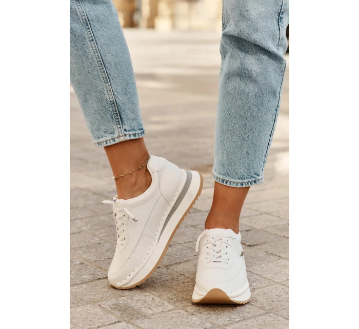 Skórzane Sneakersy Damskie Na Platformie Big Star RR274A333 Białe Skórzane Sneakersy Damskie Na Platformie Big Star RR274A333 Białe