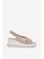 Dámské Kožené Sandály Na Klínu model 21695789 Zlaté - S.Barski