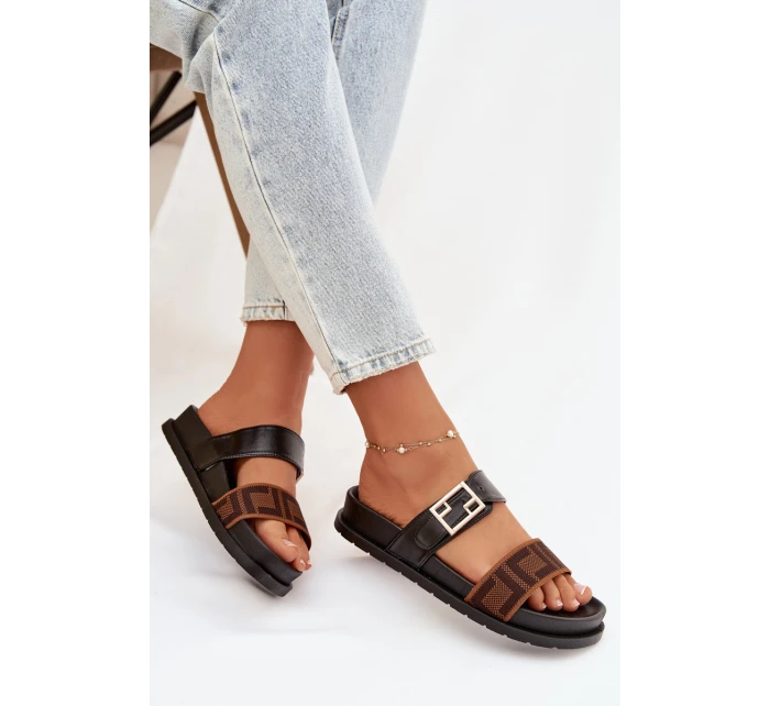 Dámské pantofle se zlatým sponou Černé Fiorisse