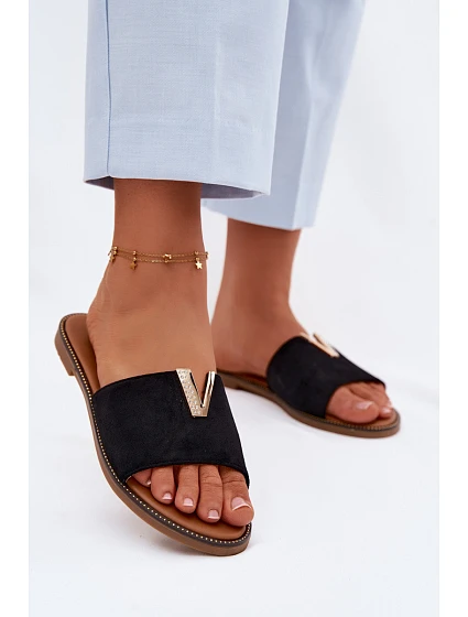 Dámské ploché nazouváky s ozdobným detailem V Černé model 22111398 - Boto