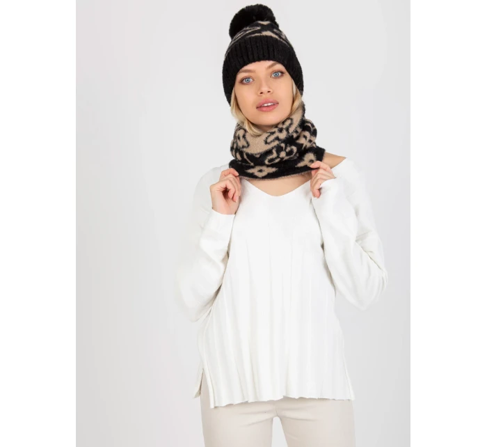 Tunelový šál AT KM CM 331 čierna a béžová Tunelový šál AT KM CM 331 čierna a béžová