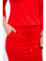 Viskózové šaty s viazaním v páse červené