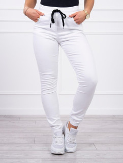 Džínsové nohavice s rebrovaným lemom biele