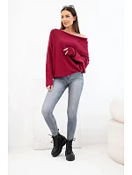 Dámský viskózový svetr model 22286879 typu asymetrický bordó barva - K-Fashion Dámský viskózový svetr model 22286879 typu asymetrický bordó barva - K-Fashion