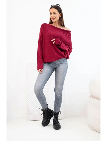 Dámský viskózový svetr model 22286879 typu asymetrický bordó barva - K-Fashion Dámský viskózový svetr model 22286879 typu asymetrický bordó barva - K-Fashion